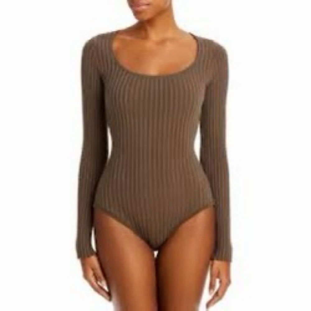 Anine Bing Felicity Ribbed Knit Bodysuit in Olive - Picture 6 of 14